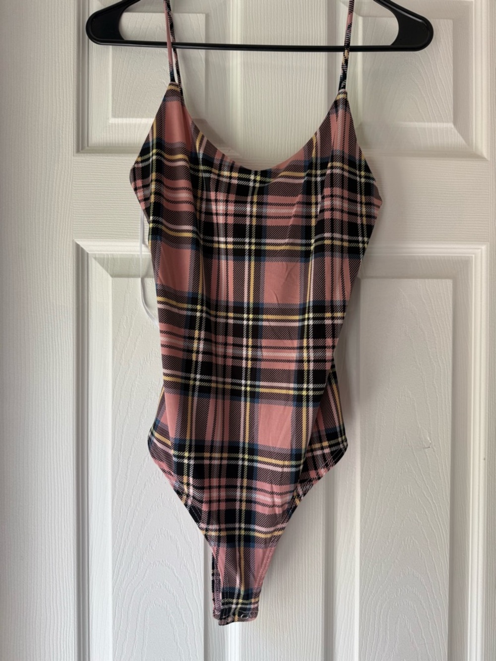 Lovely Day Pink Plaid Tank Bodysuit Size M